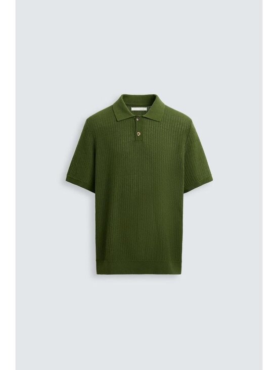 Zara Mens Polo Shirt Size M Green Textured Knit Short Sleeve collar 3166/305 NWT - Picture 4 of 15